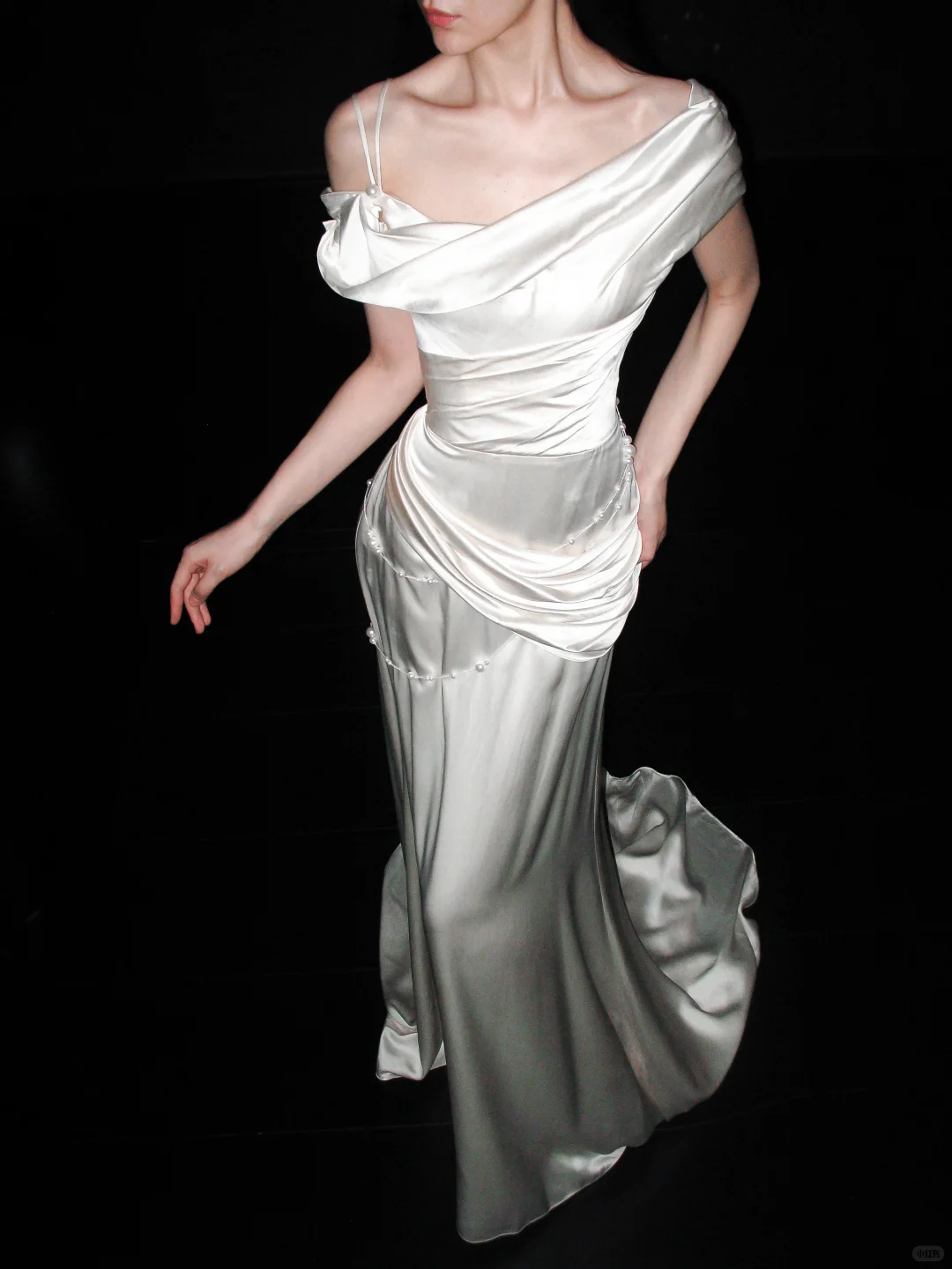 Charming Sheath Off the Shoulder Pearl White Satin Long Wedding Dress SH6674