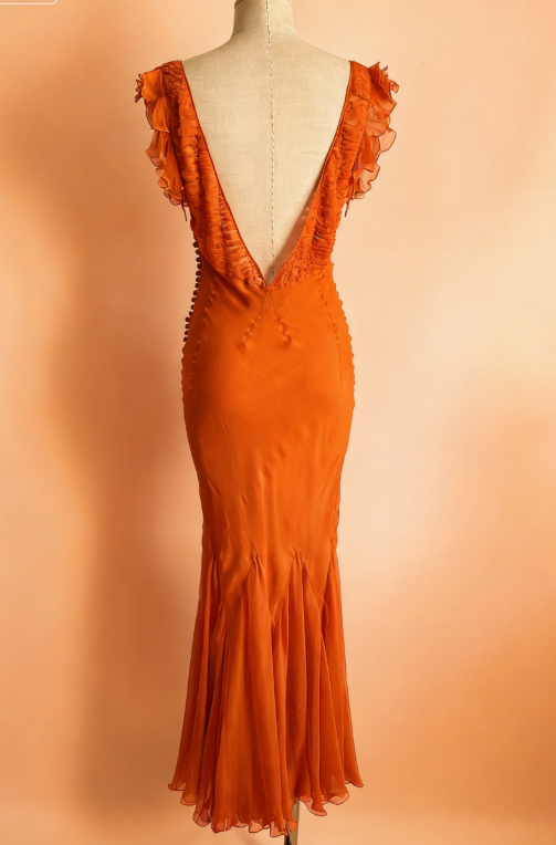 Vintage Mermaid V Neck Orange Chiffon Long Prom Dress SH5136