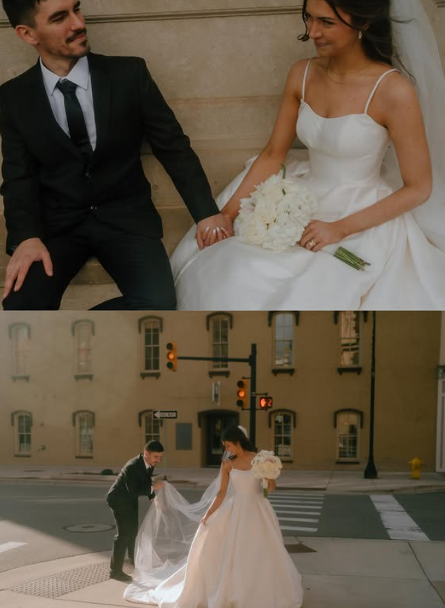 Charming A Line Spaghetti Strap White Satin Long Wedding Dress SH5955