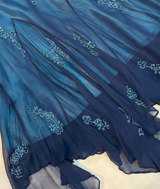 Vintage Mermaid Halter Beaded Navy Blue Chiffon Prom Dress Evening Dress SH2066