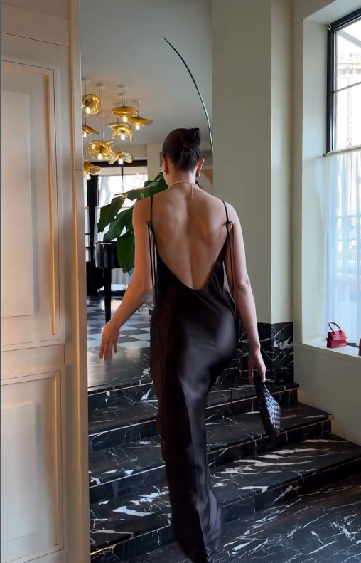 Simple Black A Line Spaghetti Strap Satin Open Back Prom Dress Wedding Guest Dress SH4449