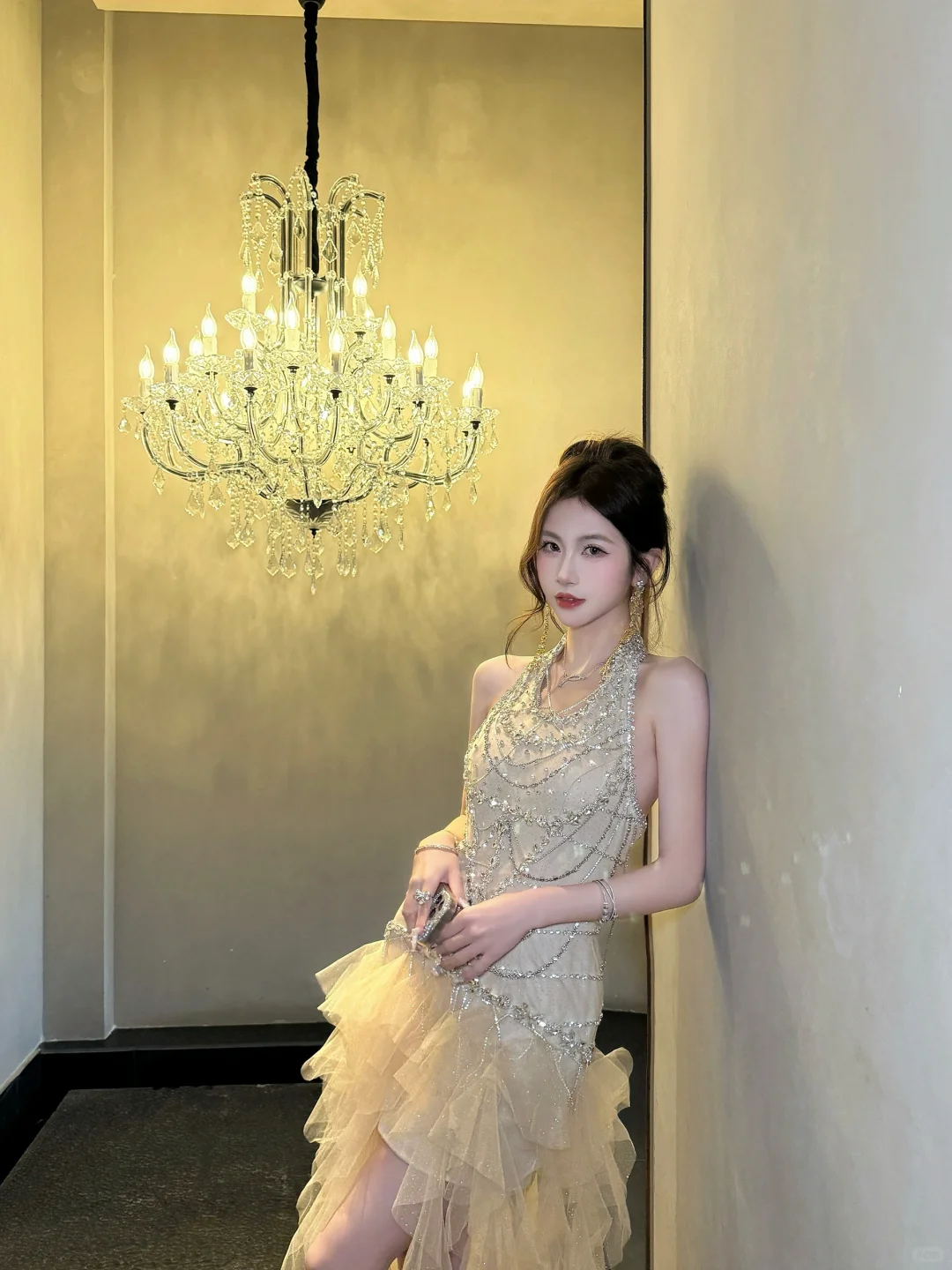Exquisite Gorgeous A Line Halter Rhinestone Tulle Prom Dress Evening Dress Formal Gown SH3929