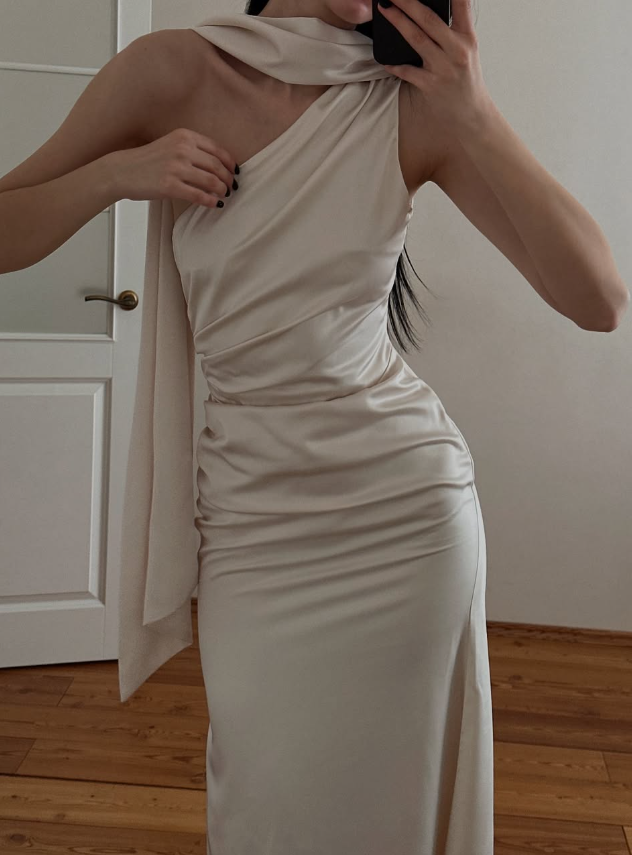 Gentle Simple Mermaid Light Apricot Satin Evening Dress Party Dress Formal Dress SH3954