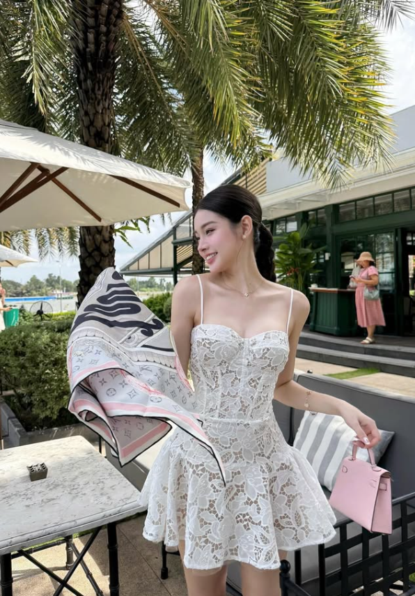White Cute A Line Spaghetti Strap Lace Homecoming Dress Birthday Dress SH3944