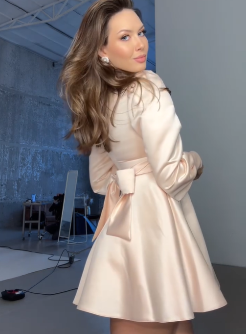 Black Bow A Line Long Sleeve V Neck Satin Short Homecoming Dress Cocktail Dress Outfits SH3563