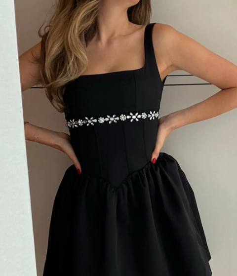 Classic A Line Straps Beaded Satin Short Prom Dress Homecoming Dress SH8672