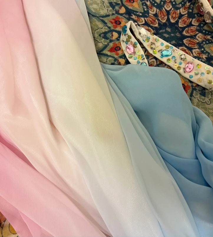 Vintage A Line Beaded Blue Pink Ombre Chiffon Prom Dress Wedding Guest Dress SH4652