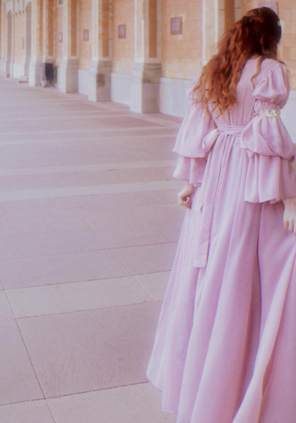 Gentle Purple A Line Long Sleeve V Neck Chiffon Long Prom Dress Evening Dress SH3321