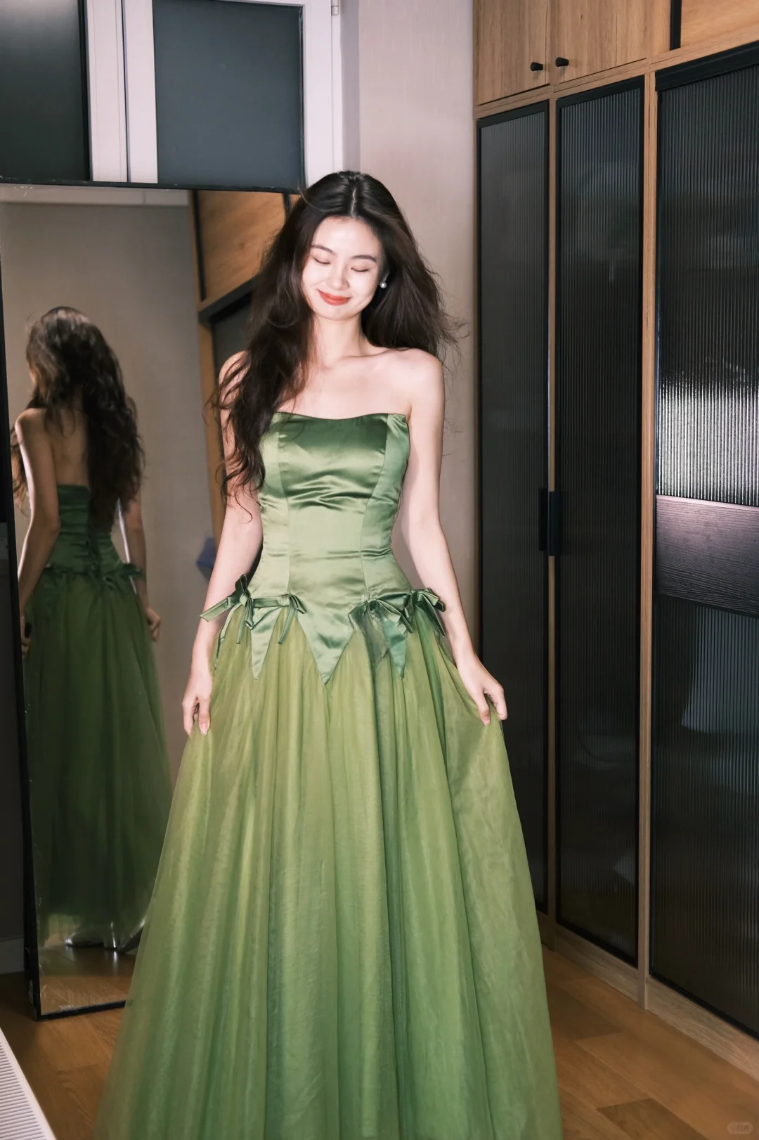 Cute A Line Sweetheart Neck Green Tulle Satin Party Dress Birthday Dre