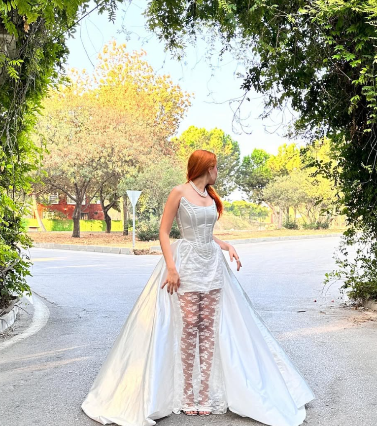 Charming A Line Strapless White Lace Satin Prom Dress Evening Dress SH2146