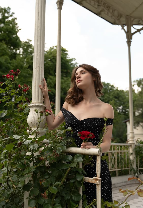 Classic A Line Off the Shoulder Polka Dot Satin Prom Dress Evening Dress SH5769