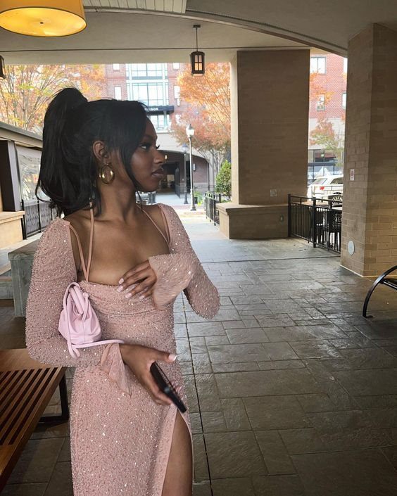 Sexy Pink Long Sequin Birthday Outfits Slit Prom Dress SH1500 – shinydress