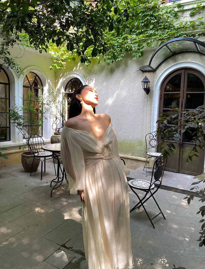 Elegant A Line Long Sleeve White Chiffon Long Prom Dress Party Dress SH4035