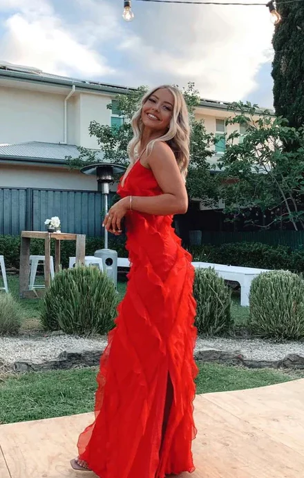 Red Ruffles Long Formal Dress Elegant Evening Dress SH669