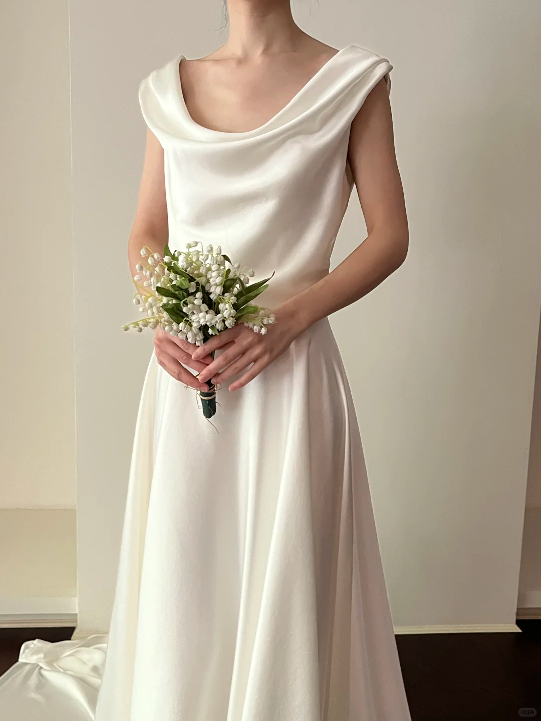 Simple A Line Round Neck White Satin Wedding Dress SH4998