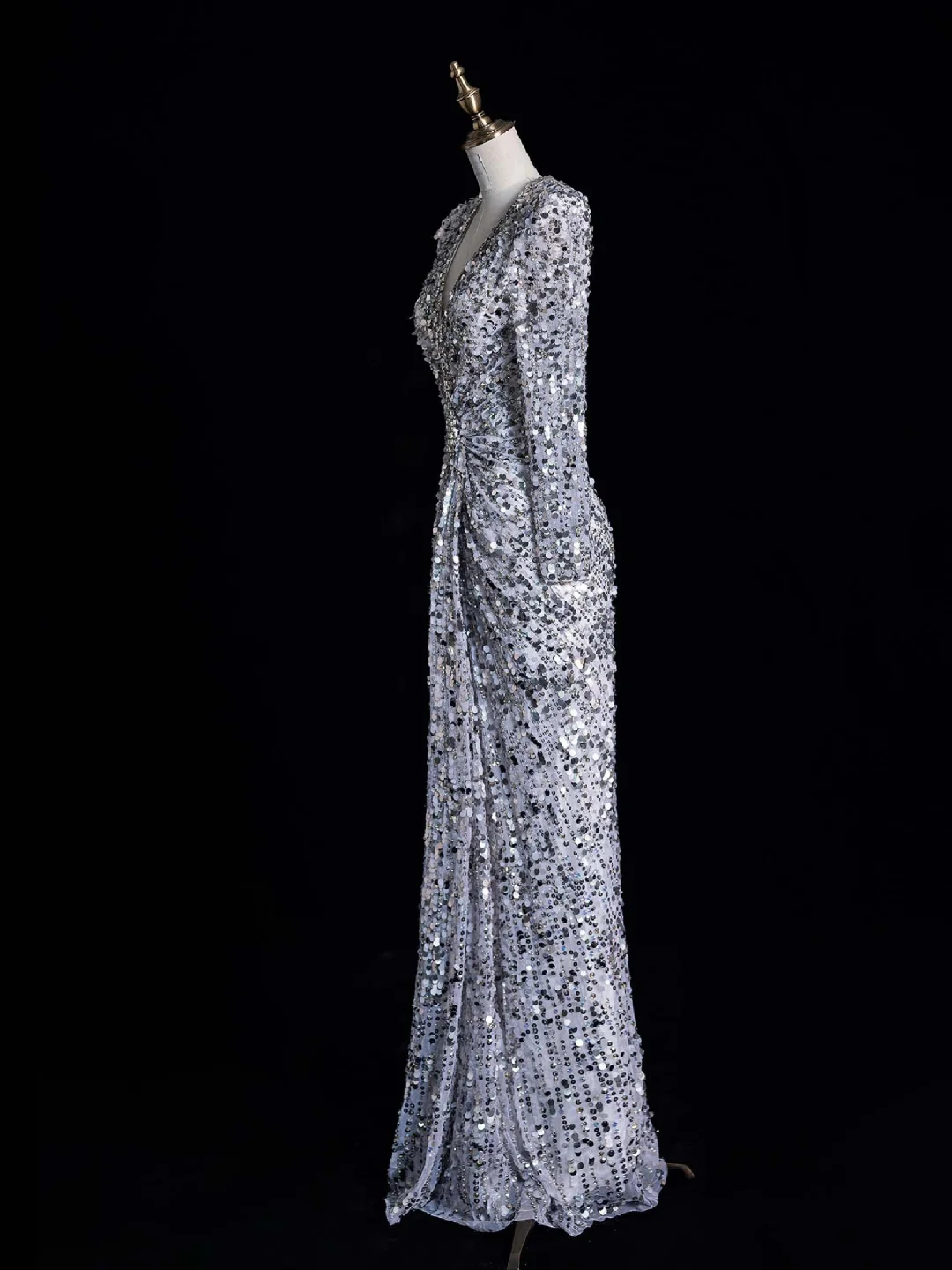 Stunning Sheath V Neck Long Sleeve Sliver Sequin Prom Dress Graduation Prom Dress SH2476