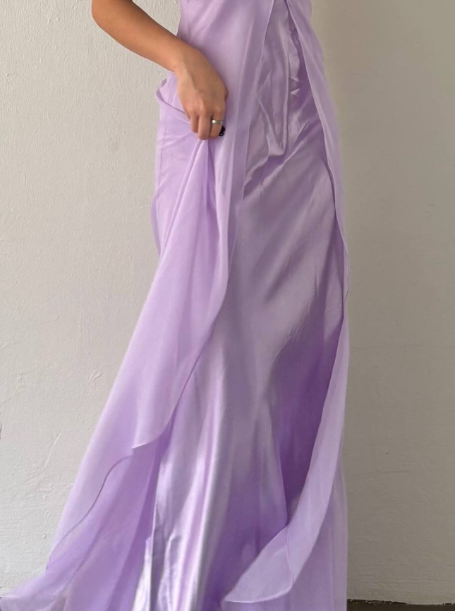Cute A Line Spaghetti Strap Purple Satin Chiffon Long Prom Dress Evening Dress SH2610