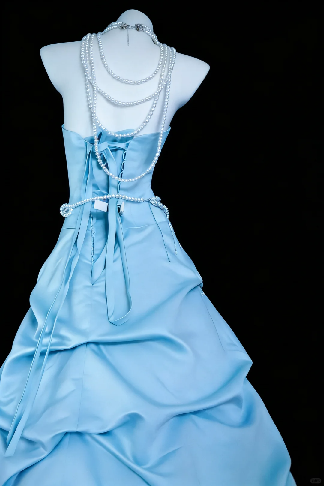 Cute Blue A Line Strapless Pleated Satin Long Graduation Prom Dress SH5287