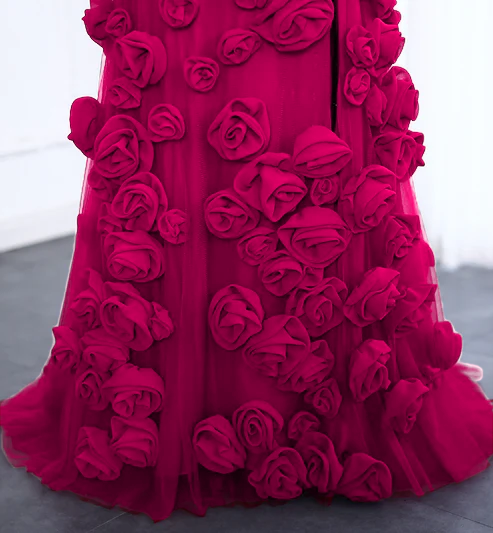 Charming Pink Strapless High Slit Flower Prom Dress SH717