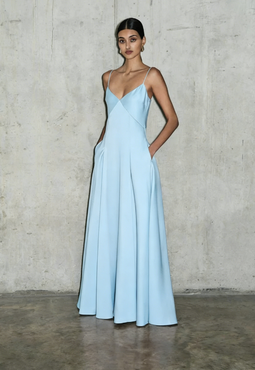 Light Pink Simple A Line Spaghetti Strap Satin Long Prom Dress Evening Dress SH3817