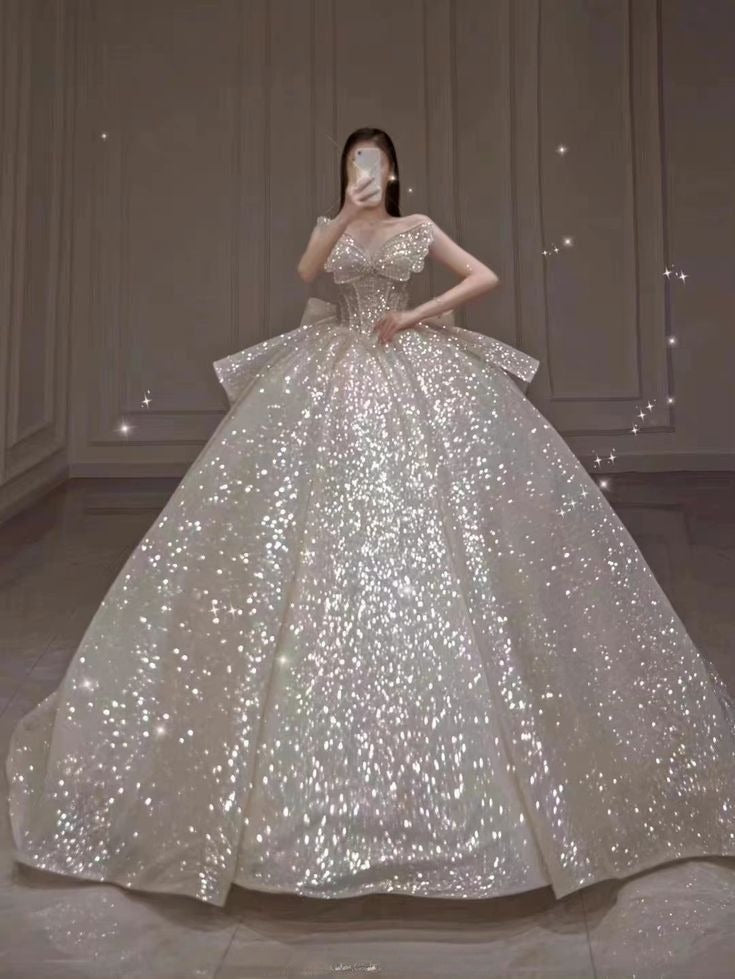 Stunning Ball Gown Strapless Beaded Sequin Prom Dress Wedding Dress with Butterfly SH4456