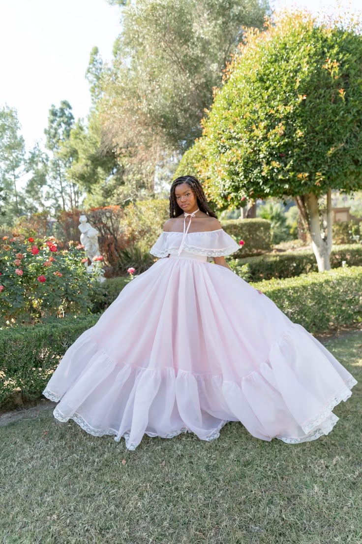 Light Pink Ball Gown Off the Shoulder Lace Organza Date Dress Prom Dre –  shinydress