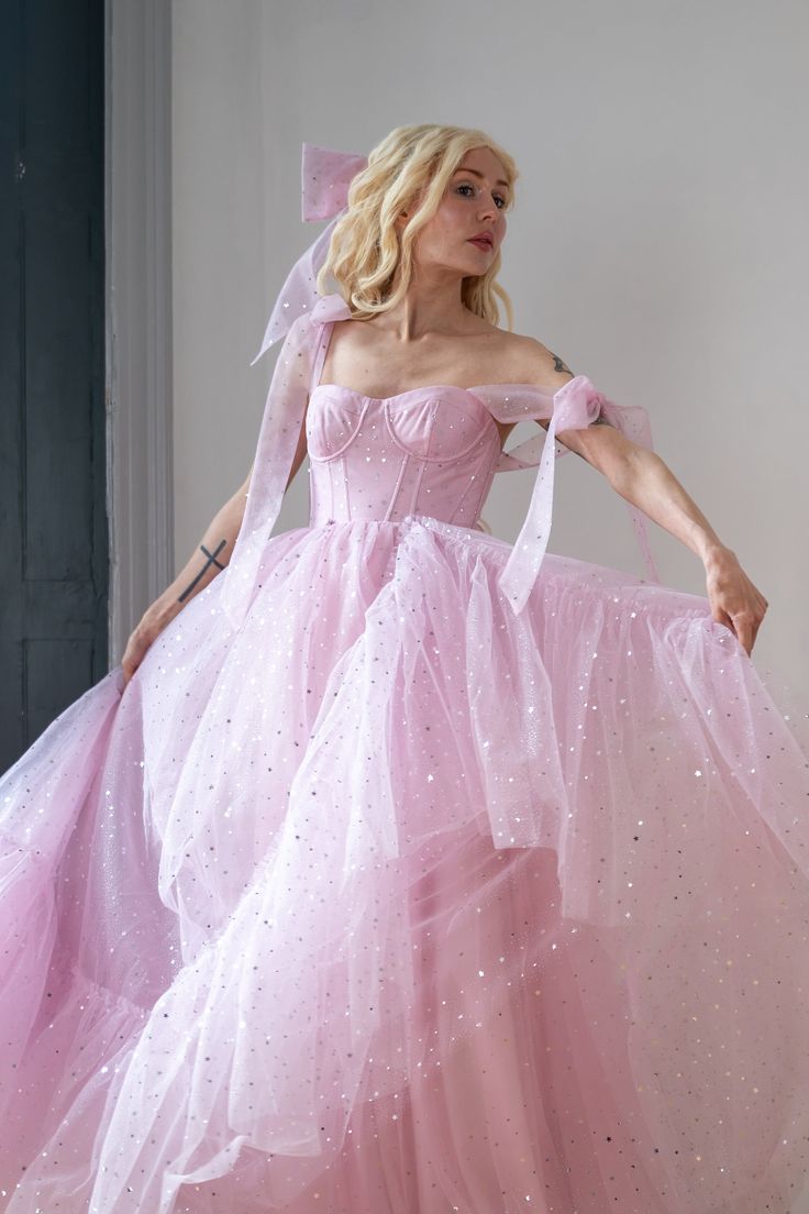 Star Sequin Pink A Line Straps Layered Tulle Date Dress Prom Dress Evening Dress SH3889