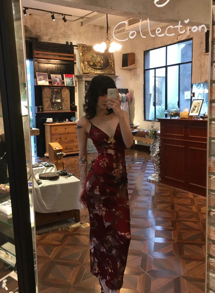 Sexy Sheath Spaghetti Strap Print Burgundy Satin Prom Dress Evening Dress SH8572