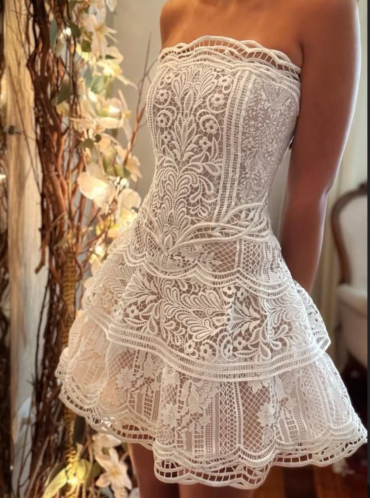 Sweety White A Line Strapless Lace Short Prom Dress Homecoming Dress SH8932