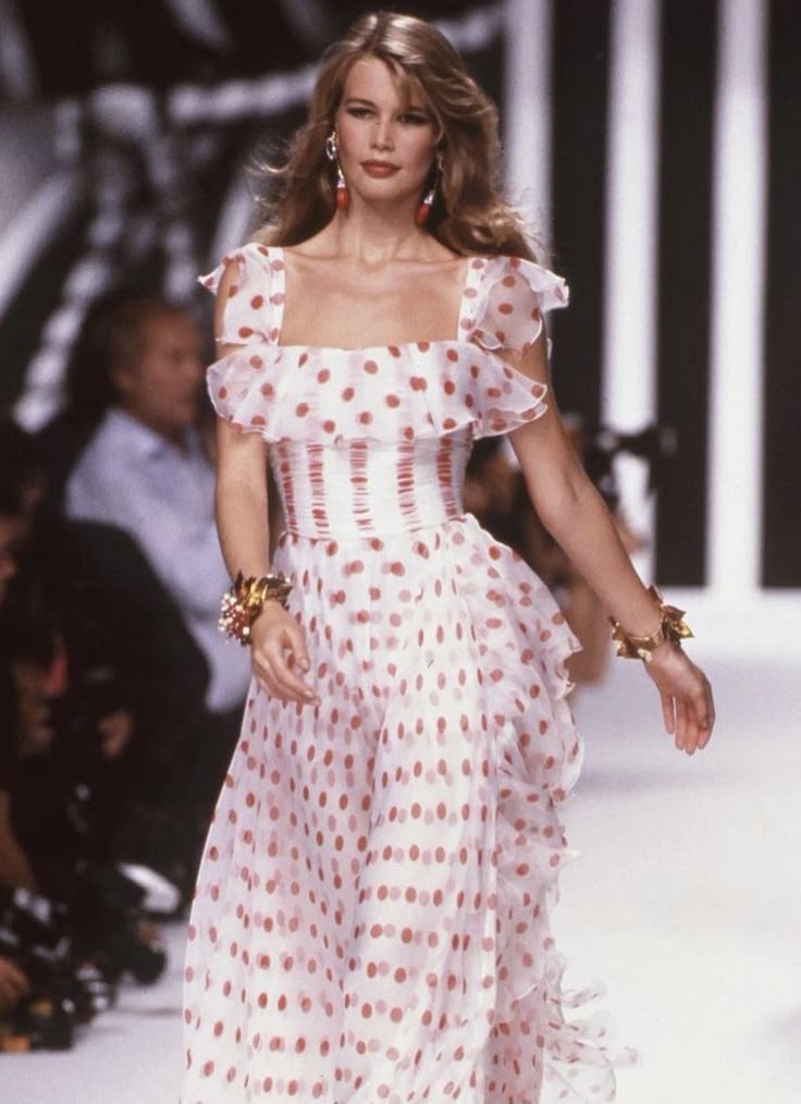 Red Polka Dots A Line Straps Ruffle Chiffon Long Party Dress Evening Dress SH2829