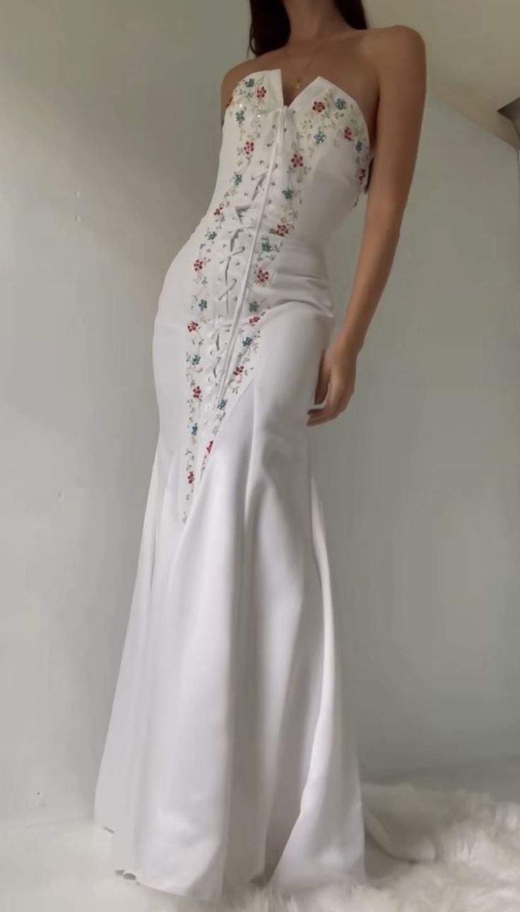 Exquisite Beaded Mermaid Strapless White Satin Prom Dress Party Dress SH4071