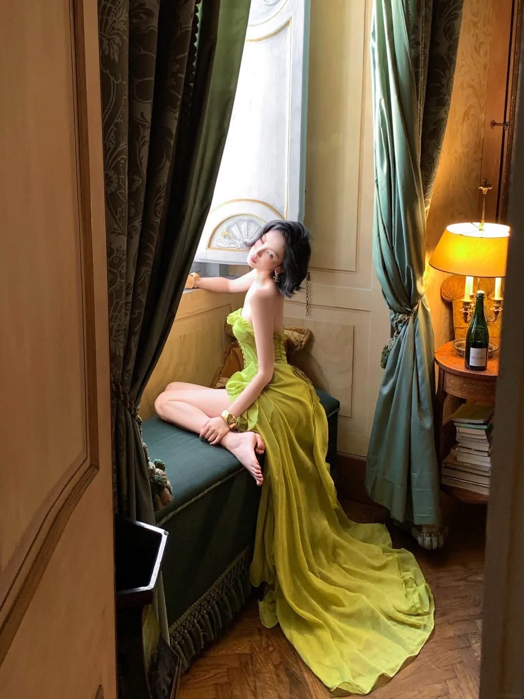 Ethereal Green A Line Sweetheart Neck Chiffon Prom Dress Evening Dress with Slit SH6920