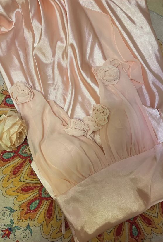 Sweet Pink 3D Rose A Line V Neck Satin Long Prom Dress Date Dress SH3931
