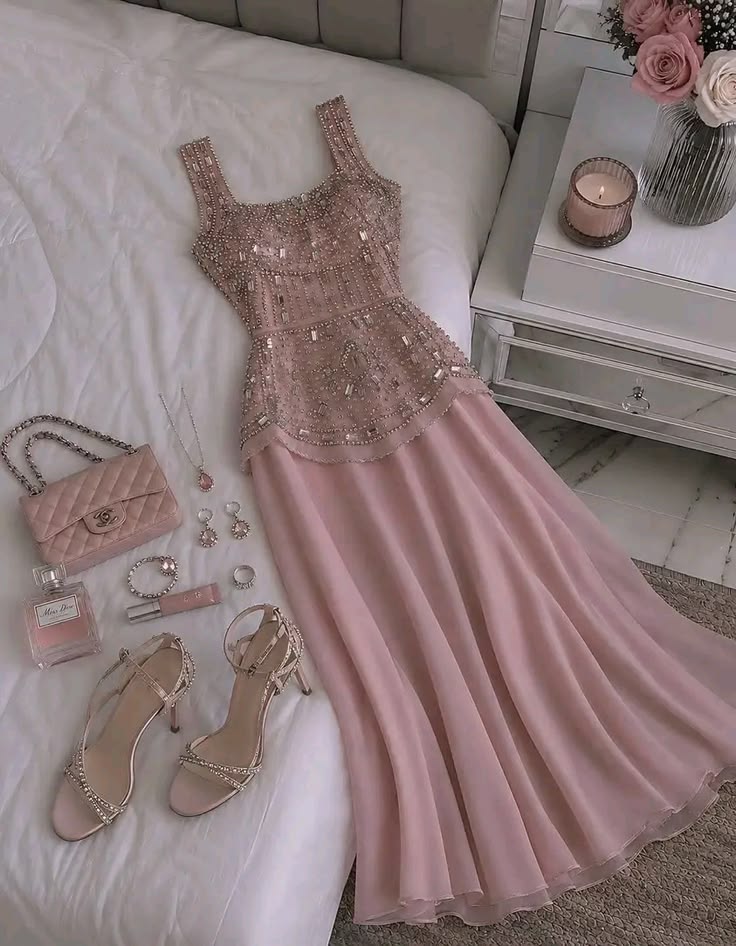 Gentle Pink A Line Straps Exquisite Beaded Chiffon Prom Dress Evening Dress SH6454