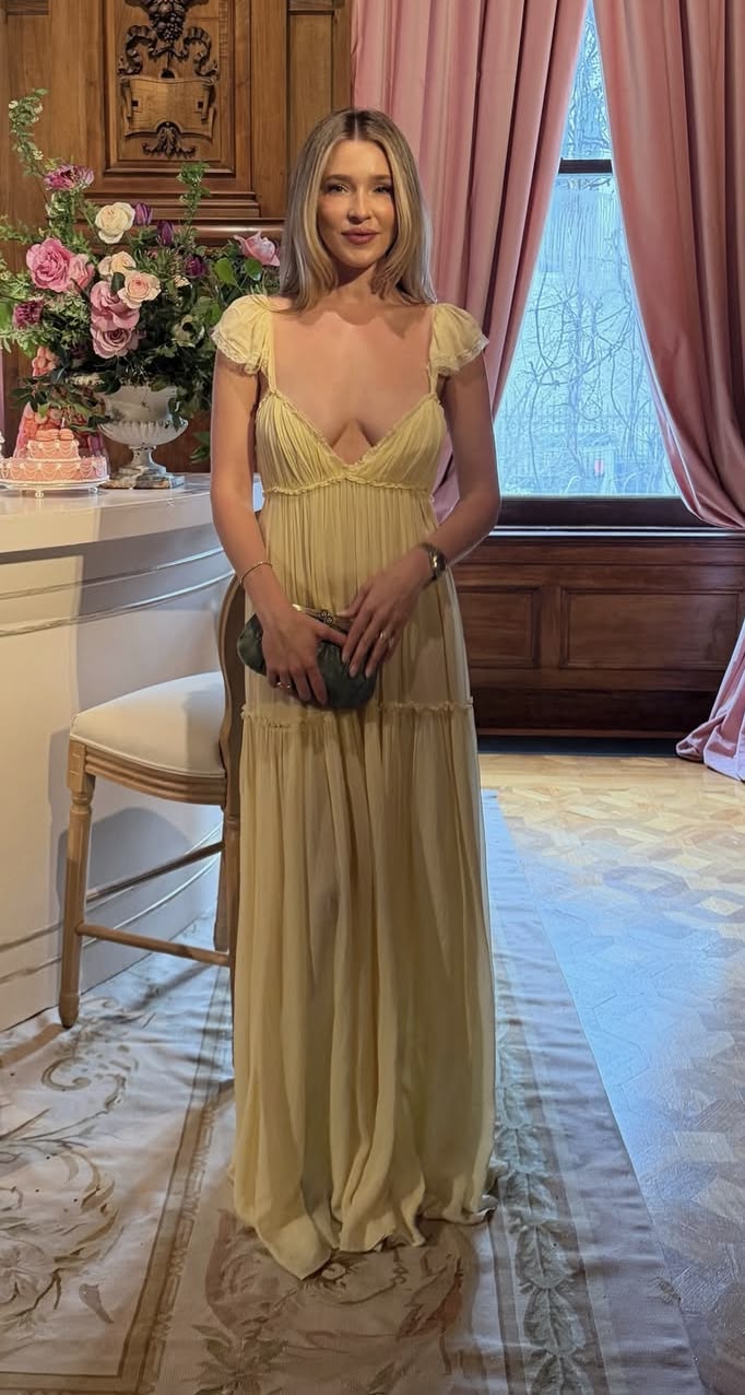 Gentle A Line Straps Light Yellow Chiffon Long Prom Dress Outfits SH6743