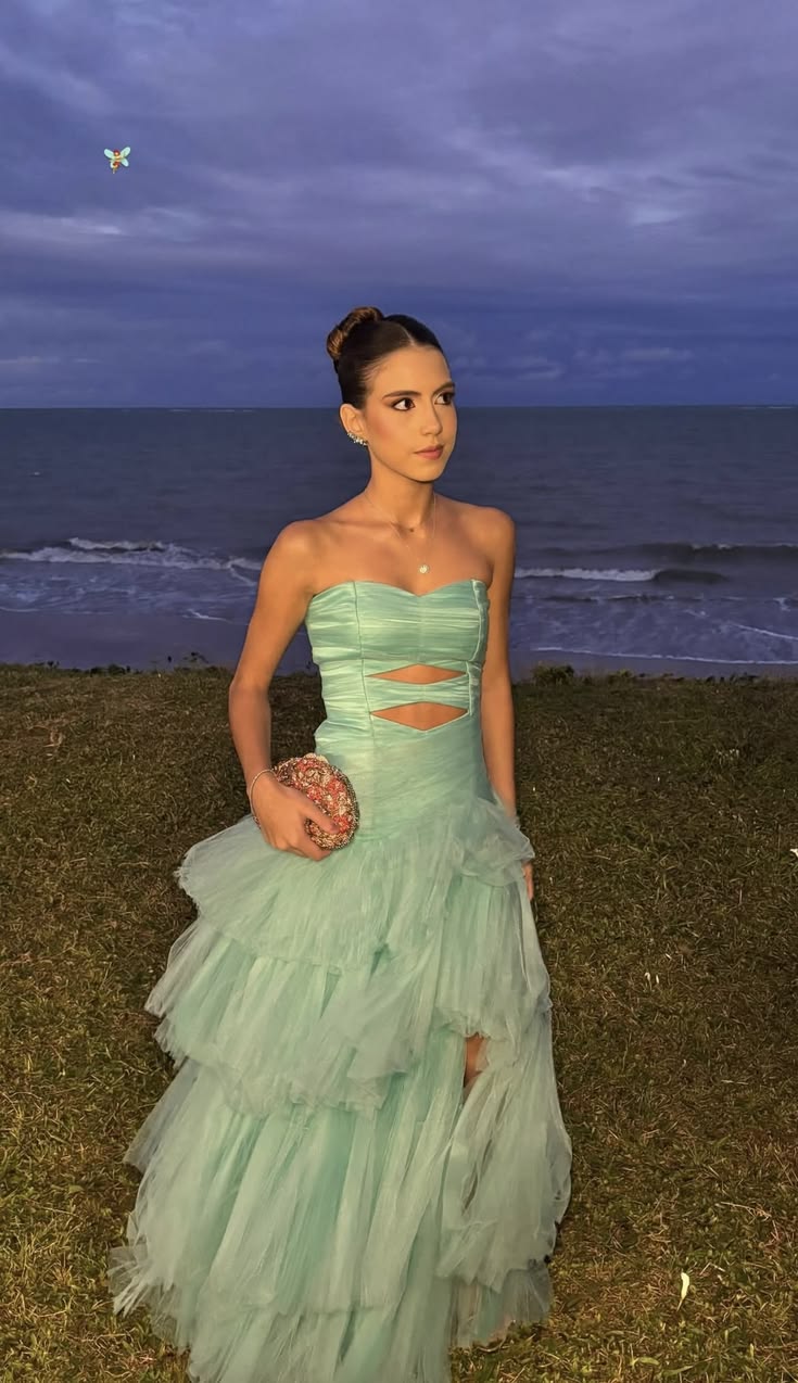 Green A Line Sweetheart Neck Layered Tulle Long Prom Dress Evening Dress SH8856