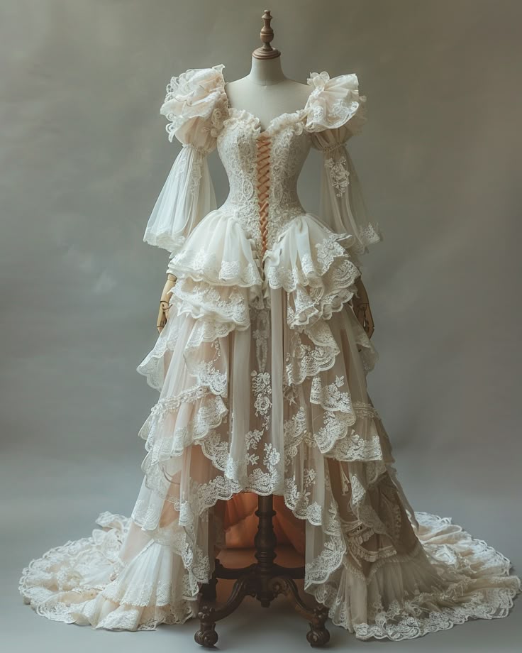 Princess A Line Long Sleeve Lace Ruffle Ivory Tulle Long Prom Dress Evening Dress SH2432