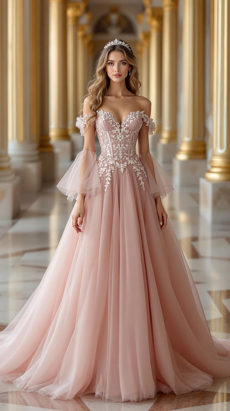 Light Pink A Line Off the Shoulder Applique Tulle Prom Dress 16th Birthday Dress Wedding Guest Dress SH4281