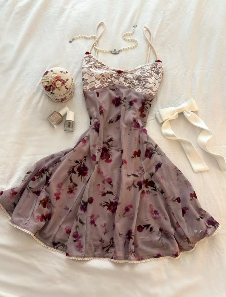 Cute Print Floral A Line Straps Lace Chiffon Short Homecoming Dress Outfits SH5734