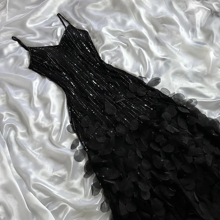 Gorgeous A Line Spaghetti Strap Beaded Sequin Ivory Chiffon Prom Dress Evening Dress SH2245