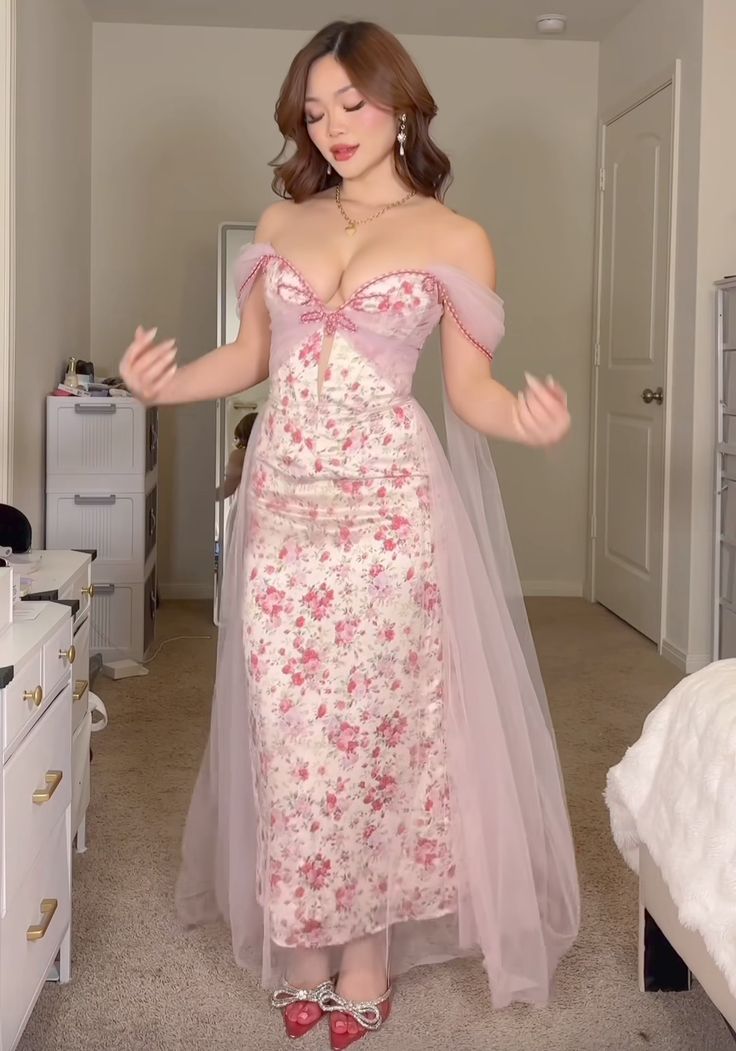 Cute Pink Print Floral A Line Satin Tulle Prom Dress 16th Birthday Dress Wedding Guest Dress SH4283