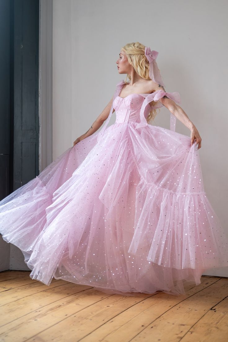 Star Sequin Pink A Line Straps Layered Tulle Date Dress Prom Dress Evening Dress SH3889