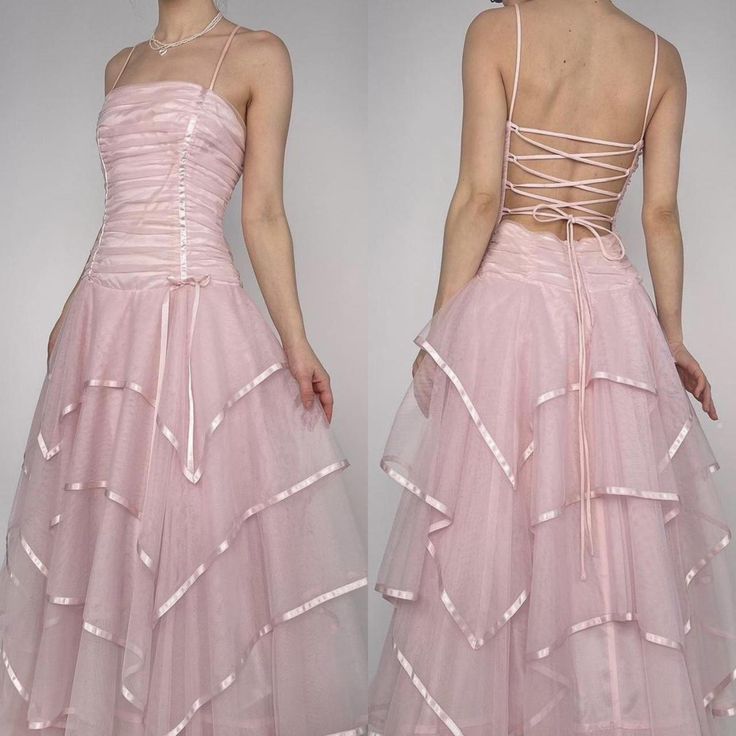 Pink Vintage A Line Spaghetti Straps Layered Tulle Prom Dress Party Dress SH3662