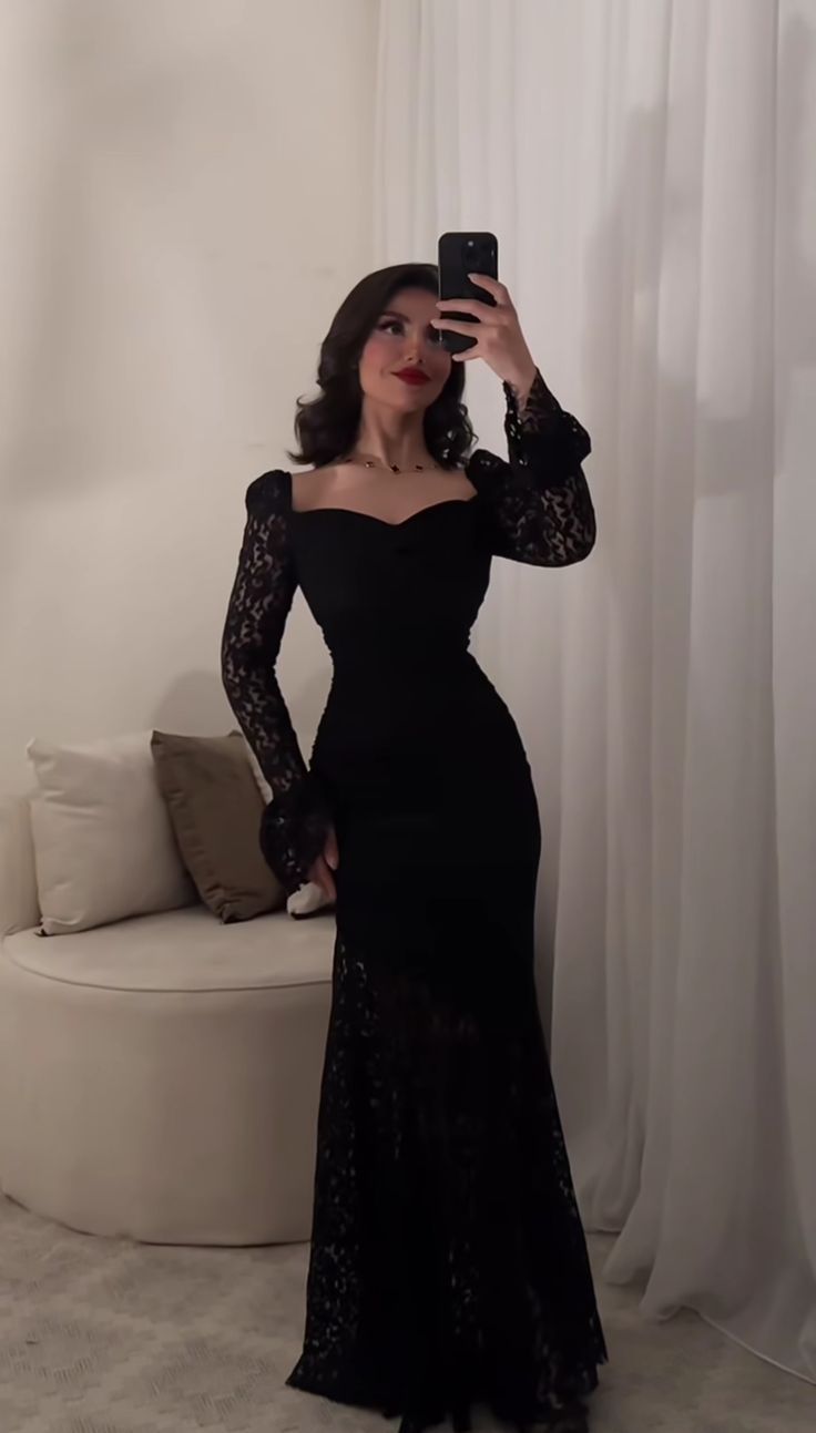 Sexy Black Mermaid Long Sleeve Satin Long Prom Dress SH8761