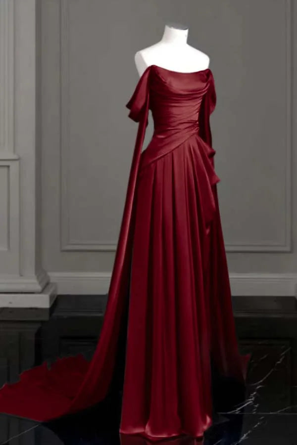 Elegant Purple Satin Prom Dress, Draped Bodice Formal Party Dress SH2500