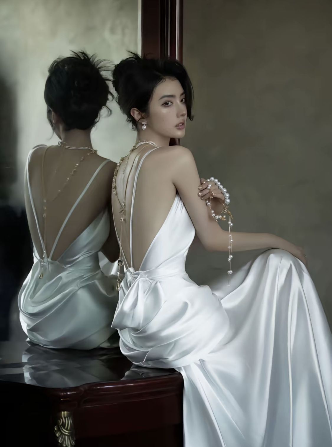 Simple White Mermaid Spaghetti Strap Satin Open Back Prom Dress Party Dress SH4459