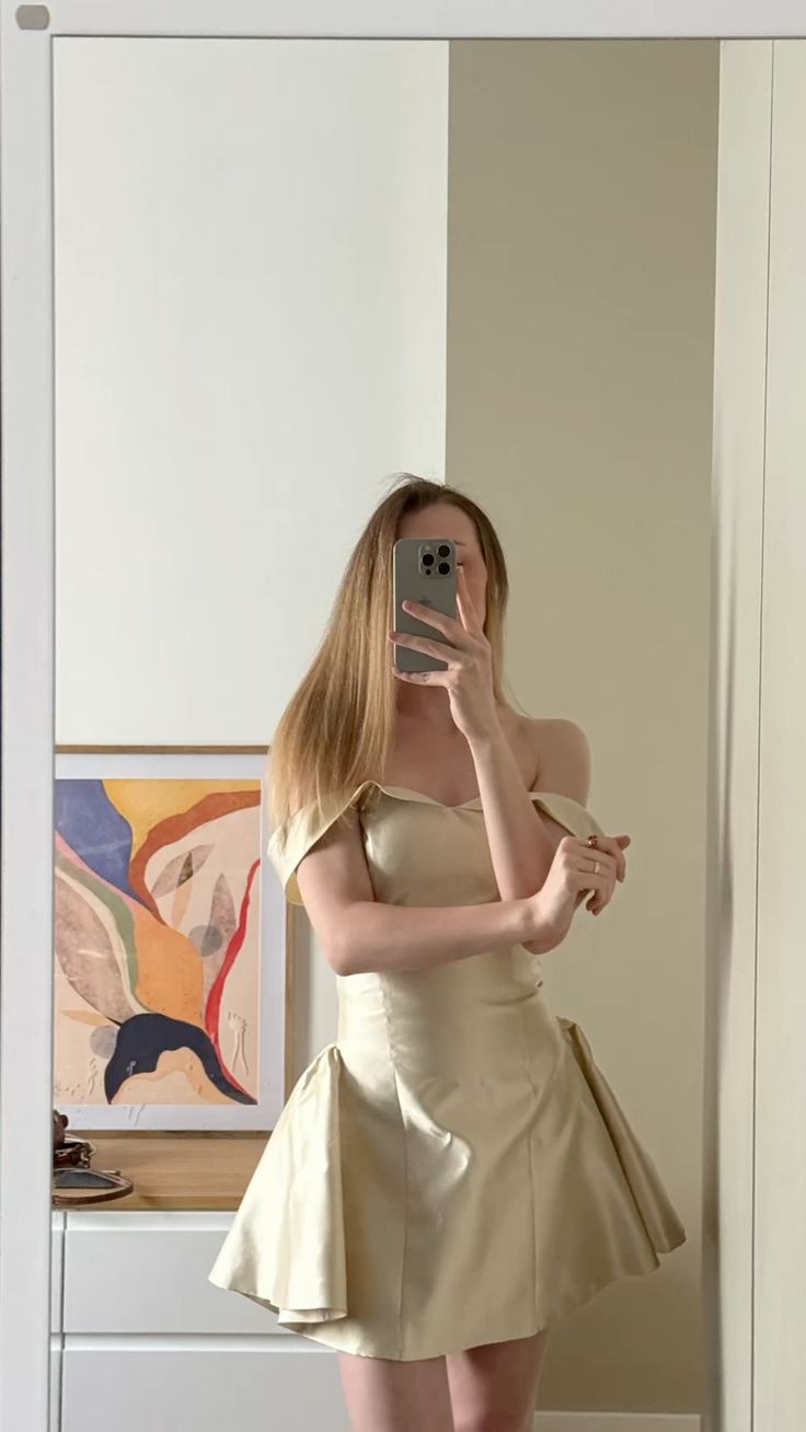 Champagne A Line Off the Shoulder Satin Short Prom Dress Homecoming Dress SH8661