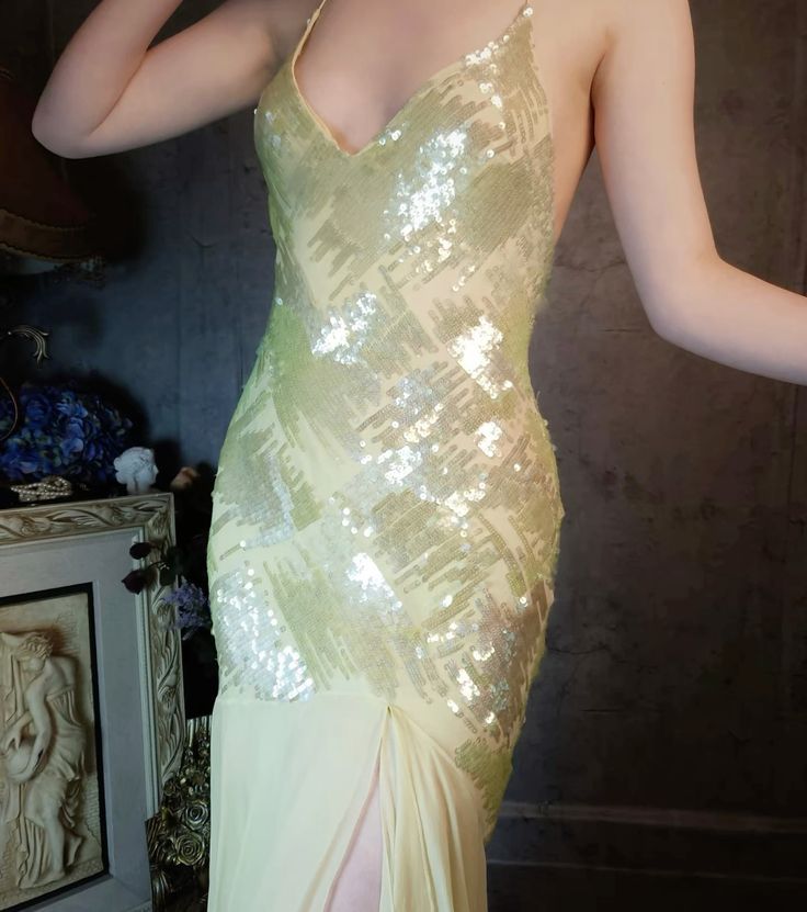 Gentle Green Mermaid Spaghetti Strap Sequin Chiffon Prom Dress Evening Dress SH2670