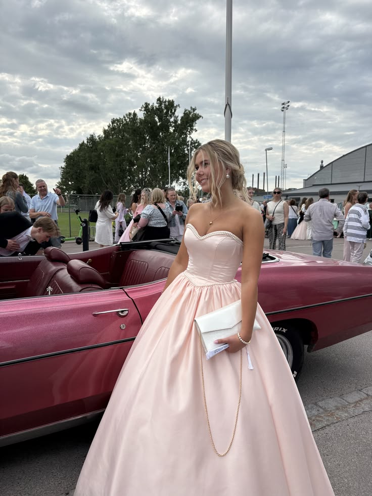 Sweety Light Pink A Line Strapless Pearl Satin Long Prom Dress Evening Dress SH6631