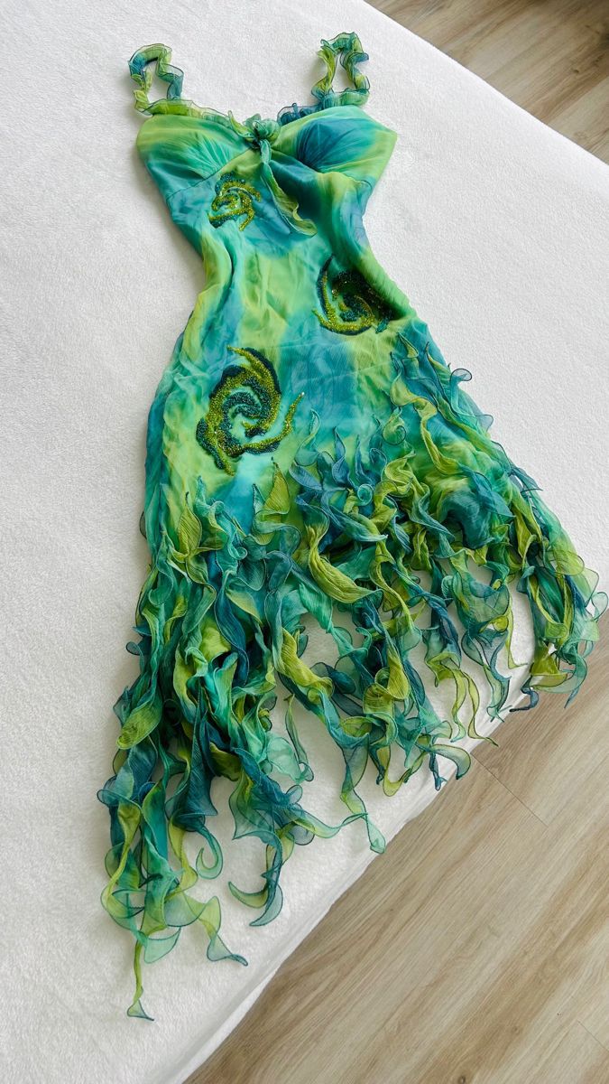 Cute A Line Spaghetti Strap Beaded Blue Chiffon Ombre Chiffon Party Dr – shinydress
